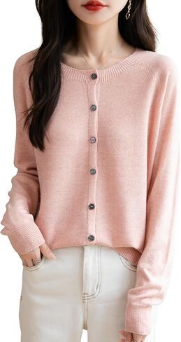 Women Merino Wool Blend Cardigan Crew Neck Fall Winter Long Long-Line-Line-Line Line Lear To Deflies Chremnit in Kuwait
