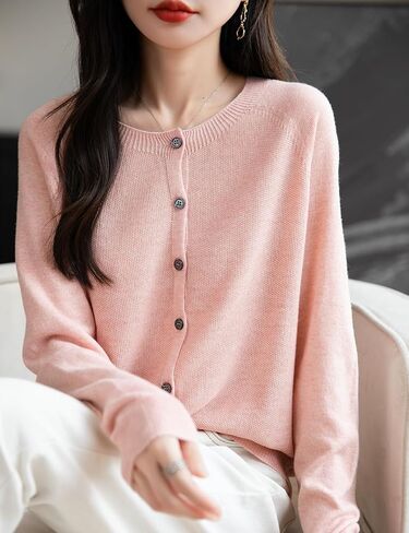 Women Merino Wool Blend Cardigan Crew Neck Fall Winter Long Long-Line-Line-Line Line Lear To Deflies Chremnit in Kuwait