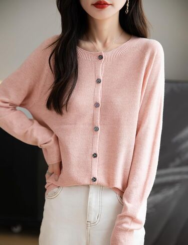 Women Merino Wool Blend Cardigan Crew Neck Fall Winter Long Long-Line-Line-Line Line Lear To Deflies Chremnit in Kuwait