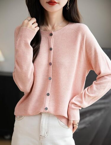 Women Merino Wool Blend Cardigan Crew Neck Fall Winter Long Long-Line-Line-Line Line Lear To Deflies Chremnit in Kuwait