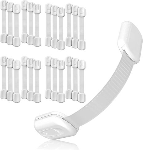 3M Adhesive Child Safety Strap Locks by Baby Proof Me, Baby Latches for Cabinets, Dishwashers, Fridges, Ovens and Trash Cans, Stain Free Toilet Lock (White, 24 Safety Latches) in Kuwait