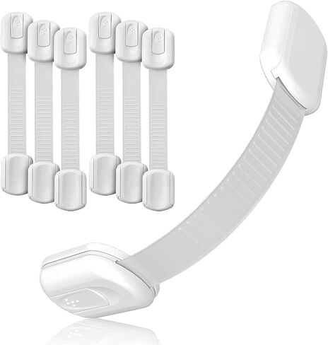 3M Adhesive Child Safety Strap Locks by Baby Proof Me, Baby Latches for Cabinets, Dishwashers, Fridges, Ovens and Trash Cans, Stain Free Toilet Lock (White, 24 Safety Latches) in Saudi Arabia