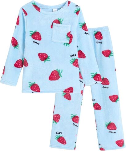 الفتيات جولة العنق الفانيلا الفانيلا بيجاما الشتاء الأكمام طويلة السراويل الطويلة cattoon plush sleepwear lighty حجم 8 إلى 16 in Kuwait