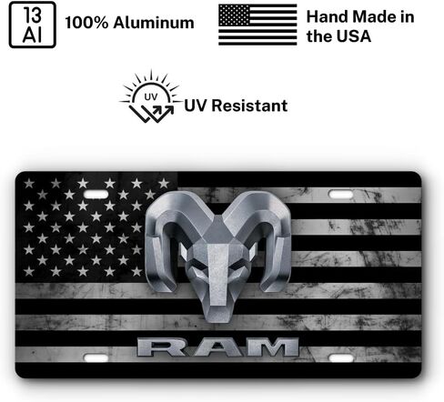 Front Vanity Plate for Ram Vehicles - Mopar Officially Licensed - Brushed Stainless Steel with Mounting Holes (Distressed Stainless Flag) in Saudi Arabia