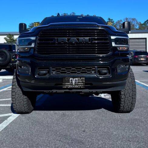Front Vanity Plate for Ram Vehicles - Mopar Officially Licensed - Brushed Stainless Steel with Mounting Holes (Distressed Stainless Flag) in Saudi Arabia
