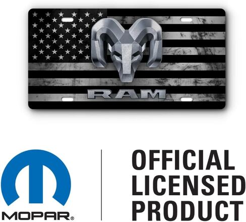 Front Vanity Plate for Ram Vehicles - Mopar Officially Licensed - Brushed Stainless Steel with Mounting Holes (Distressed Stainless Flag) in Saudi Arabia