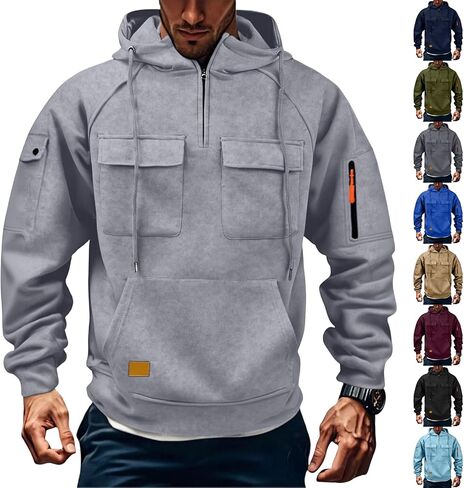 Tactical Hoodies for Men Fleece Big and Tall Hooded Sweatshirt Military Quarter Zip Pullover Sweatshirt with Pockets in Saudi Arabia
