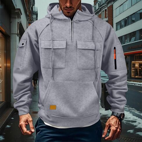 Tactical Hoodies for Men Fleece Big and Tall Hooded Sweatshirt Military Quarter Zip Pullover Sweatshirt with Pockets in Saudi Arabia