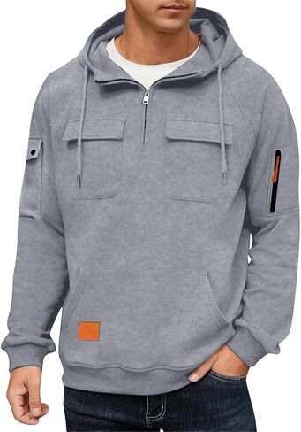 Tactical Hoodies for Men Fleece Big and Tall Hooded Sweatshirt Military Quarter Zip Pullover Sweatshirt with Pockets in Saudi Arabia