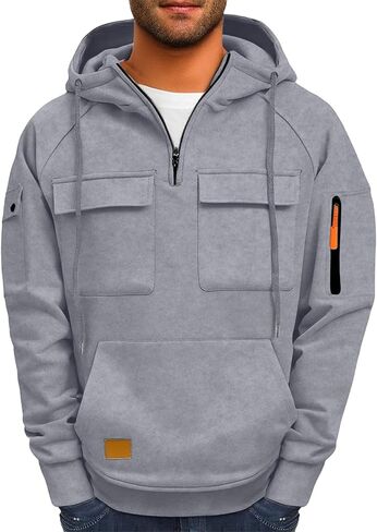 Tactical Hoodies for Men Fleece Big and Tall Hooded Sweatshirt Military Quarter Zip Pullover Sweatshirt with Pockets in Saudi Arabia