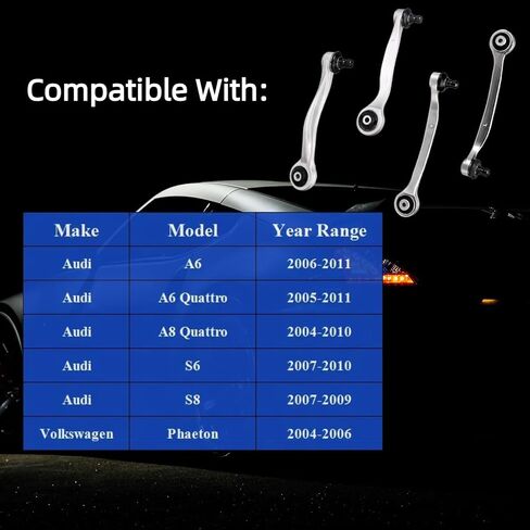 4pc K620618 K620619 K620620 K620621 Front Upper Forward Rearward Control Arm Kit for Audi A6 2006-11, S6 2007-10, S8 2007-09, A6 Quattro 2005-11, A8 Quattro 2004-10, for Volkswagen Phaeton 04-06 in Kuwait