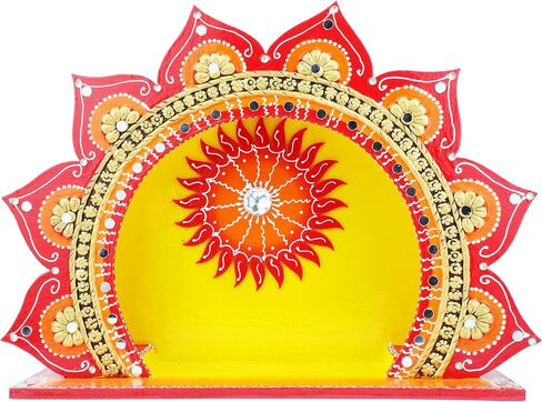 Decorative Makhar Mandap MDF Wooden Temple for Ganesha Laddu Gopal Devi Maa God Idol for Home Office Decoration Indian Traditional Festival Decorations (Size:- 13" Height)(Color:-Red,Yellow) in Saudi Arabia