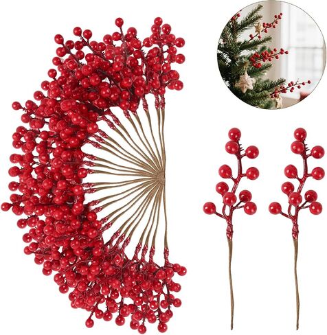 50PACK DECRIAN TREE DECREATIONS الاصطناعية توت تصور التوت الأحمر لعيد الشتاء العطلة المركزية المنزلية وترتيبات الزهور DIY الحلي in Kuwait