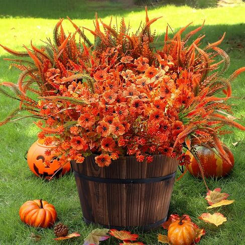 Artificial Mums Fall Flowers for Outdoors, 12 Bundles Fake Mums Faux Plants for Outdoor Planters Autumn Decorations,UV Resistant Silk Flowers for Front Porch Garden Patio Home Decor (SET1) in Saudi Arabia