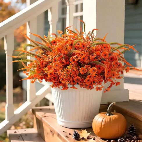 Artificial Mums Fall Flowers for Outdoors, 12 Bundles Fake Mums Faux Plants for Outdoor Planters Autumn Decorations,UV Resistant Silk Flowers for Front Porch Garden Patio Home Decor (SET1) in Saudi Arabia