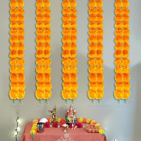 إكليل صفراء صفراء ذهبية مصطنعة ، ديكورات هندية أمريكية مصنوعة يدويًا لـ Dia de Los Muertos ، Pooja ، ديوالي ، حفلات ، حفلات زفاف 4 قطع برتقالية أصفر in Kuwait
