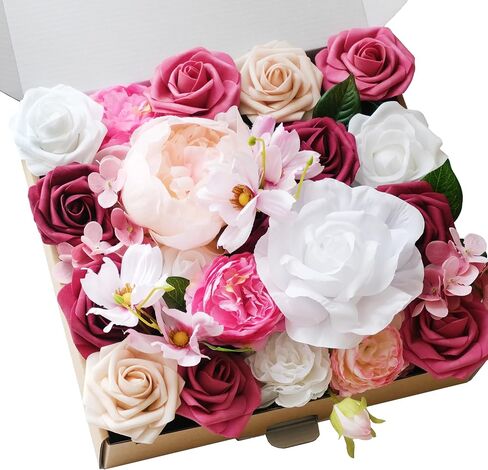Chic Artificial Flowers Fake Silk Poppy Peony Faux Foam Roses Combo for DIY Wedding Bouquets Centerpieces Arrangements Bridal Shower Party Home Decorations (Teal & Burnt Orange) in Saudi Arabia