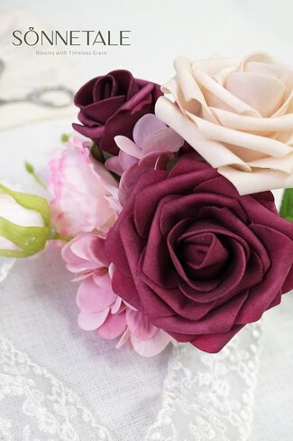 Chic Artificial Flowers Fake Silk Poppy Peony Faux Foam Roses Combo for DIY Wedding Bouquets Centerpieces Arrangements Bridal Shower Party Home Decorations (Teal & Burnt Orange) in Saudi Arabia