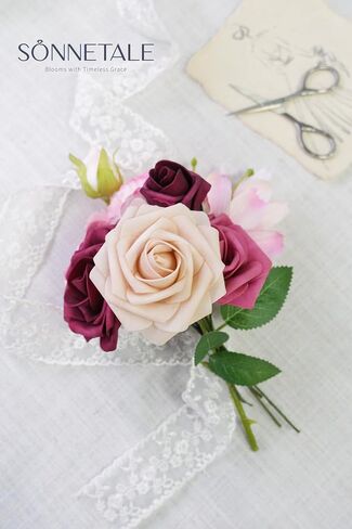 Chic Artificial Flowers Fake Silk Poppy Peony Faux Foam Roses Combo for DIY Wedding Bouquets Centerpieces Arrangements Bridal Shower Party Home Decorations (Teal & Burnt Orange) in Saudi Arabia