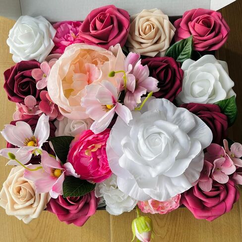 Chic Artificial Flowers Fake Silk Poppy Peony Faux Foam Roses Combo for DIY Wedding Bouquets Centerpieces Arrangements Bridal Shower Party Home Decorations (Teal & Burnt Orange) in Saudi Arabia