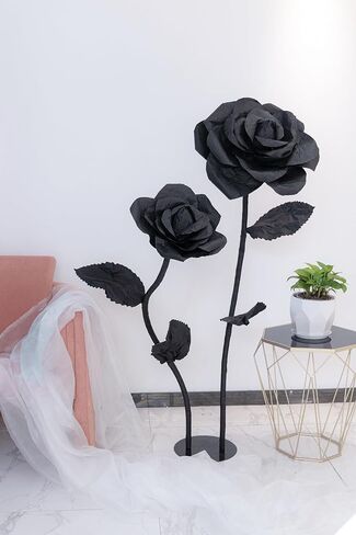 2pcs الزهور العملاقة الاصطناعية للديكور ، 5 أقدام أسود كبير زهرة جدار الخلفية ، زهرة الورق لحفل الزفاف ، حفلة الحديقة ، ديكور المنزل ، شوب مول عرض المتجر in Kuwait