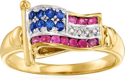 Ross-Simons 0.20 ct. t.w. Ruby and .16 ct. t.w. Sapphire American Flag Ring With Diamond Accents in 18kt Gold Over Sterling in Saudi Arabia