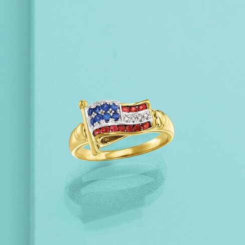 Ross-Simons 0.20 ct. t.w. Ruby and .16 ct. t.w. Sapphire American Flag Ring With Diamond Accents in 18kt Gold Over Sterling in Saudi Arabia