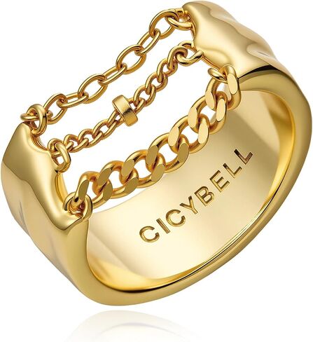 Cicy Bell Gold Rings for Women 18K Gold Plated Non Tarnish Chunky Wide Ring Chain Link Jewelry Gifts for Lovers and Mom in Saudi Arabia