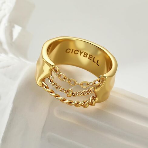 Cicy Bell Gold Rings for Women 18K Gold Plated Non Tarnish Chunky Wide Ring Chain Link Jewelry Gifts for Lovers and Mom in Saudi Arabia