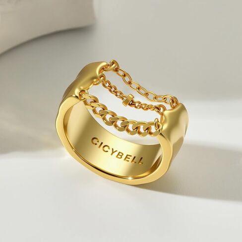 Cicy Bell Gold Rings for Women 18K Gold Plated Non Tarnish Chunky Wide Ring Chain Link Jewelry Gifts for Lovers and Mom in Saudi Arabia
