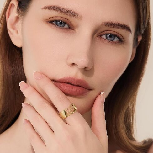 Cicy Bell Gold Rings for Women 18K Gold Plated Non Tarnish Chunky Wide Ring Chain Link Jewelry Gifts for Lovers and Mom in Saudi Arabia