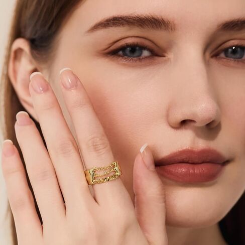 Cicy Bell Gold Rings for Women 18K Gold Plated Non Tarnish Chunky Wide Ring Chain Link Jewelry Gifts for Lovers and Mom in Saudi Arabia