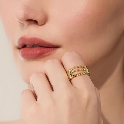 Cicy Bell Gold Rings for Women 18K Gold Plated Non Tarnish Chunky Wide Ring Chain Link Jewelry Gifts for Lovers and Mom in Saudi Arabia