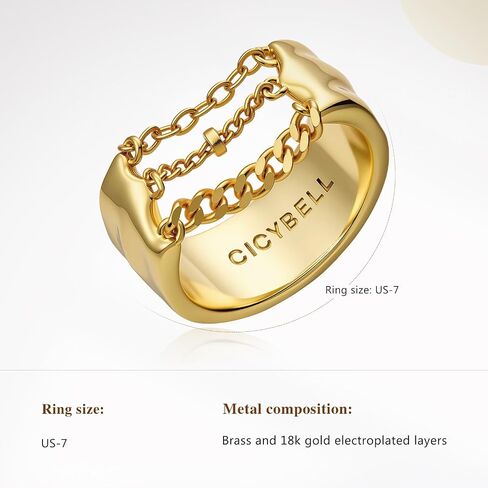 Cicy Bell Gold Rings for Women 18K Gold Plated Non Tarnish Chunky Wide Ring Chain Link Jewelry Gifts for Lovers and Mom in Saudi Arabia