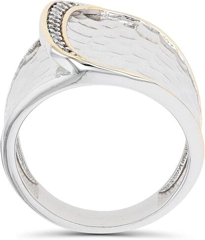 Sterling Silver Yellow & Rhodium Hammered Cubic Zirconia Overlapped Fashion Band Ring in Saudi Arabia