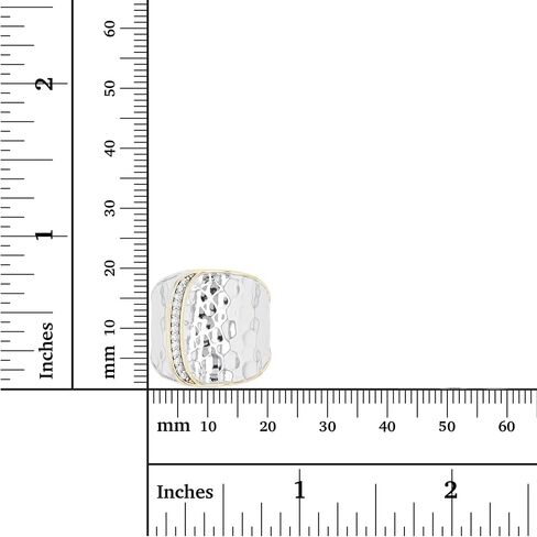 Sterling Silver Yellow & Rhodium Hammered Cubic Zirconia Overlapped Fashion Band Ring in Saudi Arabia
