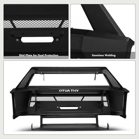 Yhtauto Bull Bar Bar مع Skid Plate Light Mount Fit Ford Models ، F-150 2015 2015 2017 ، واقي فرشاة الصلب الثقيل للشاحنة الأمامية المصد سوداء على الطرق الوعرة in Kuwait