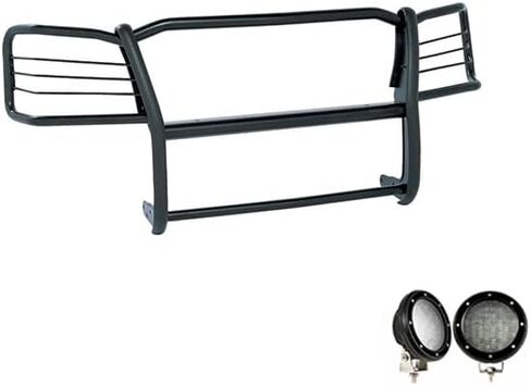 Black Horse Grille Brush Bumper Guard Modular Black Come with Pair of 5.3" Dia.LED Lights with Black Trim Rings Compatible with 2003-2008 Honda Element-17A155900MA-PLFB in Saudi Arabia