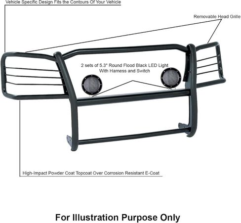 Black Horse Grille Brush Bumper Guard Modular Black Come with Pair of 5.3" Dia.LED Lights with Black Trim Rings Compatible with 2003-2008 Honda Element-17A155900MA-PLFB in Saudi Arabia