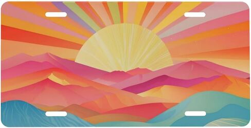 Boho Sunset Front License Plate for Women Car Vanity Plates Decorative Aluminum Metal Cute Novelty License Plate Cover for Men 6x12 Inch (4 Holes) in Saudi Arabia