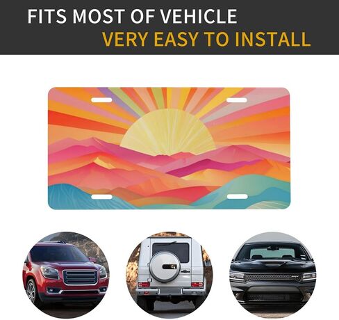 Boho Sunset Front License Plate for Women Car Vanity Plates Decorative Aluminum Metal Cute Novelty License Plate Cover for Men 6x12 Inch (4 Holes) in Saudi Arabia