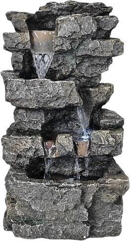 Tabletop Rock Waterfall Fountain with Led Lights - Indoor Decorative Desk Water Fountain, Multi-Tier Design, Quiet and Soothing, 6.29" l x 4.33" w x 11.02" h in Saudi Arabia