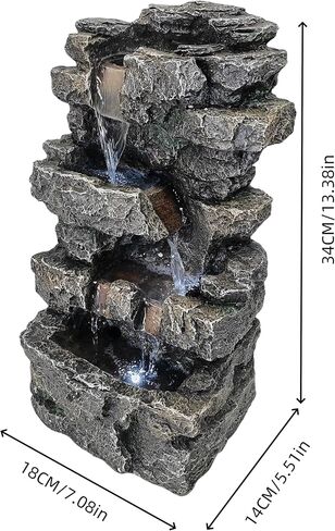 Tabletop Rock Waterfall Fountain with Led Lights - Indoor Decorative Desk Water Fountain, Multi-Tier Design, Quiet and Soothing, 6.29" l x 4.33" w x 11.02" h in Saudi Arabia