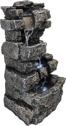 Tabletop Rock Waterfall Fountain with Led Lights - Indoor Decorative Desk Water Fountain, Multi-Tier Design, Quiet and Soothing, 6.29" l x 4.33" w x 11.02" h in Saudi Arabia