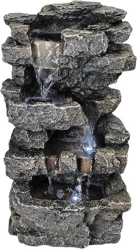 Tabletop Rock Waterfall Fountain with Led Lights - Indoor Decorative Desk Water Fountain, Multi-Tier Design, Quiet and Soothing, 6.29" l x 4.33" w x 11.02" h in Saudi Arabia
