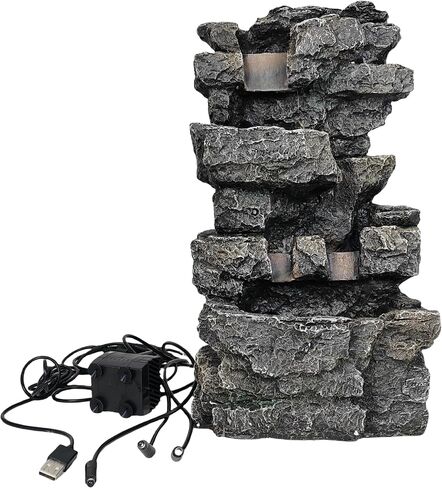 Tabletop Rock Waterfall Fountain with Led Lights - Indoor Decorative Desk Water Fountain, Multi-Tier Design, Quiet and Soothing, 6.29" l x 4.33" w x 11.02" h in Saudi Arabia