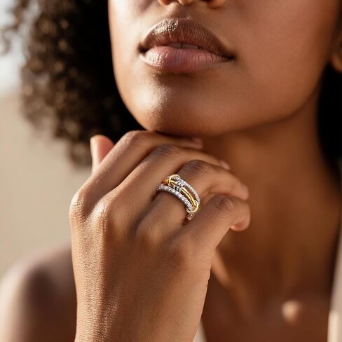 Gold Stackable Rings for Women Non Tarnish, 18k Gold Plated Cubic Zirconia Rings, Silver Gold Multi-link Ring Mixed Metals Stack Rings Set in Saudi Arabia