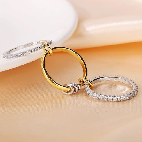 Gold Stackable Rings for Women Non Tarnish, 18k Gold Plated Cubic Zirconia Rings, Silver Gold Multi-link Ring Mixed Metals Stack Rings Set in Saudi Arabia