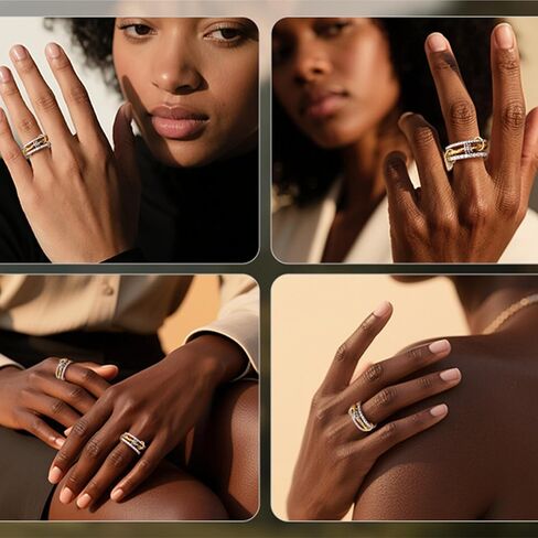 Gold Stackable Rings for Women Non Tarnish, 18k Gold Plated Cubic Zirconia Rings, Silver Gold Multi-link Ring Mixed Metals Stack Rings Set in Saudi Arabia