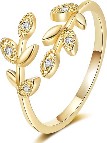 Gold Rings for Women Non Tarnish, 18K Gold Plated Trendy Stackable Gold Rings, Adjustable Open Statement Rings with Cubic Zirconia in Saudi Arabia